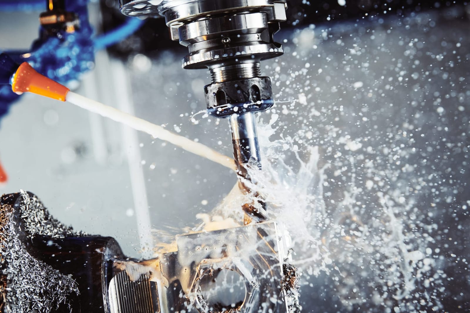 CNC milling with coolant spray